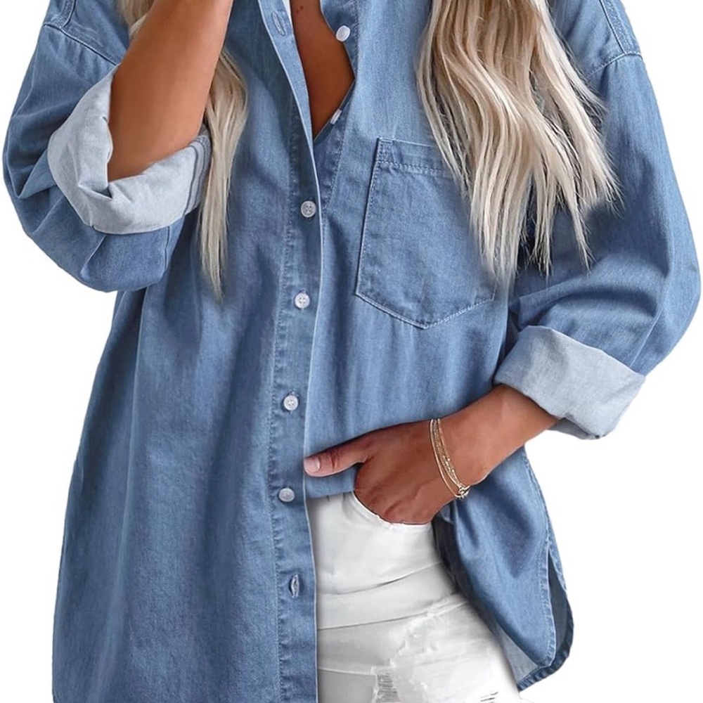 Light Blue Denim Women's Button-Down Shirt
